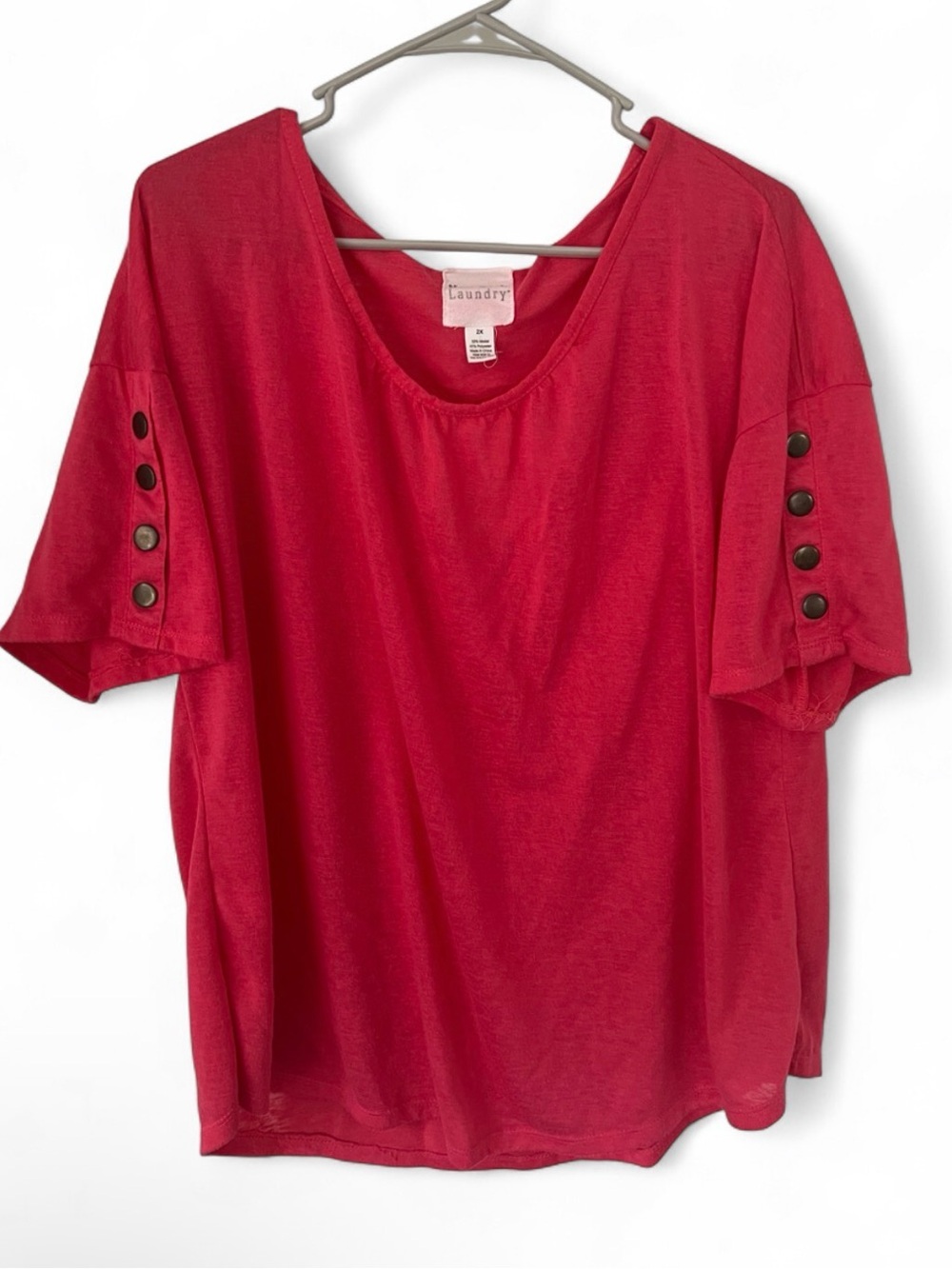 New York Laundry Pink Short-Sleeve Button Accent Top